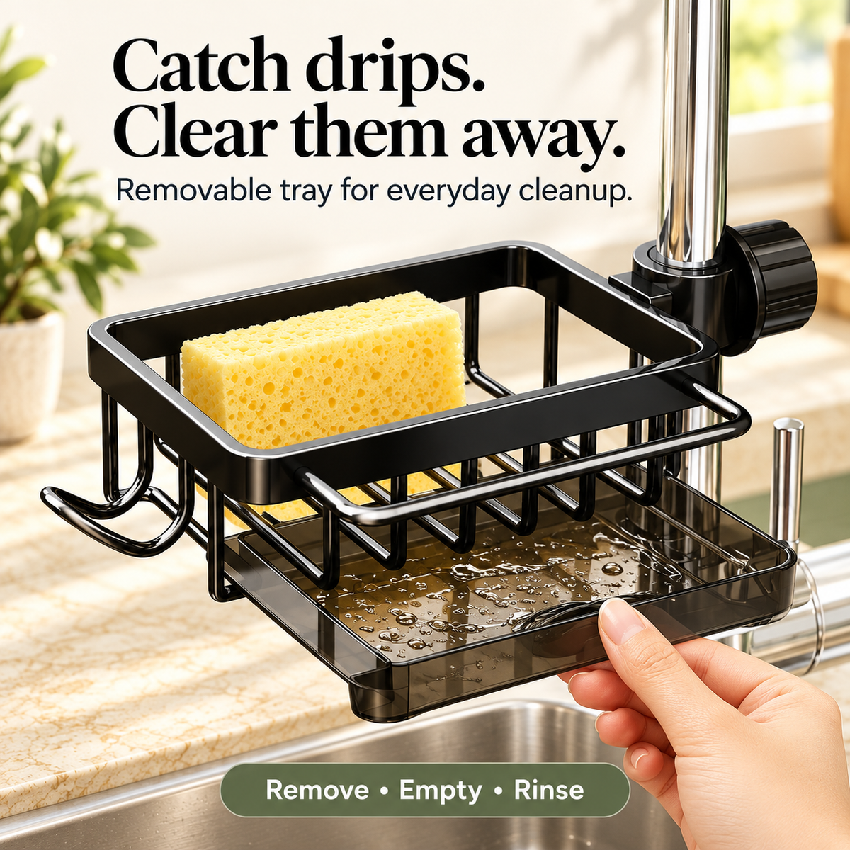 🧽Faucet-Mounted Sink Caddy with Removable Drip Tray