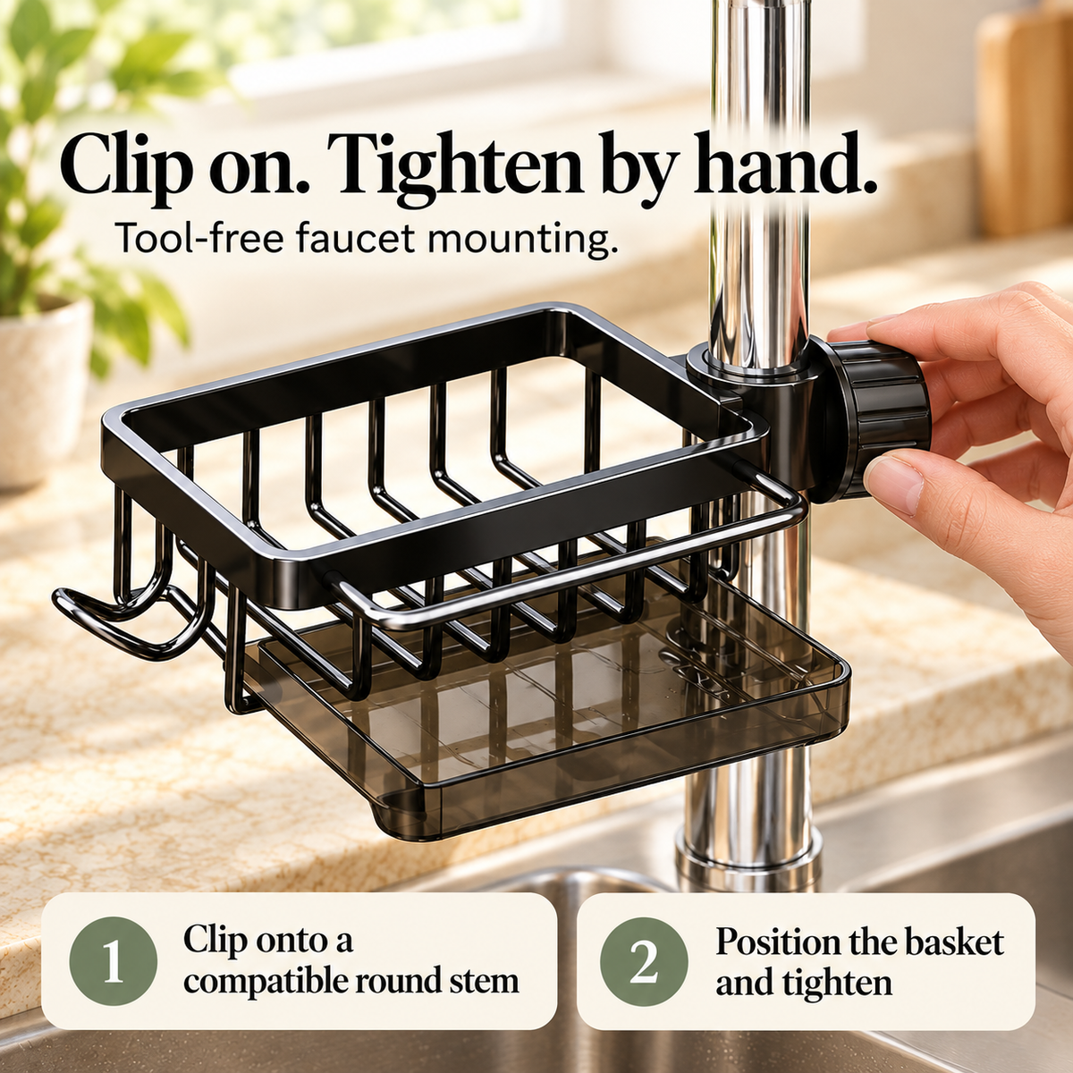 🧽Faucet-Mounted Sink Caddy with Removable Drip Tray