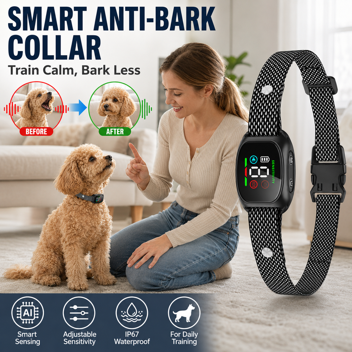 🛡️🐾 50% OFF! Smart No-Shock Anti-Bark Collar for Dogs-Gentle beep and vibration training for calmer days, quieter nights, and happier homes.