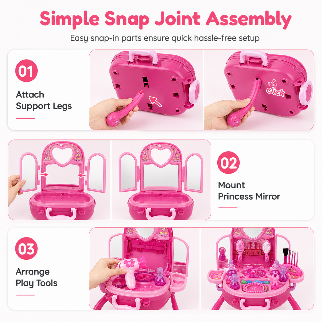 🧳 Kids' Pretend Makeup Vanity Suitcase – Portable dress-up fun for girls ✨